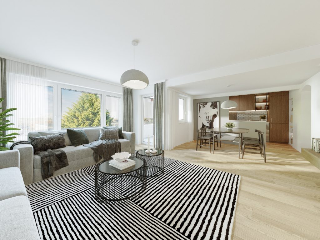 Wohn-/Esszimmer mit Küche (Modernisierungsbeispiel)