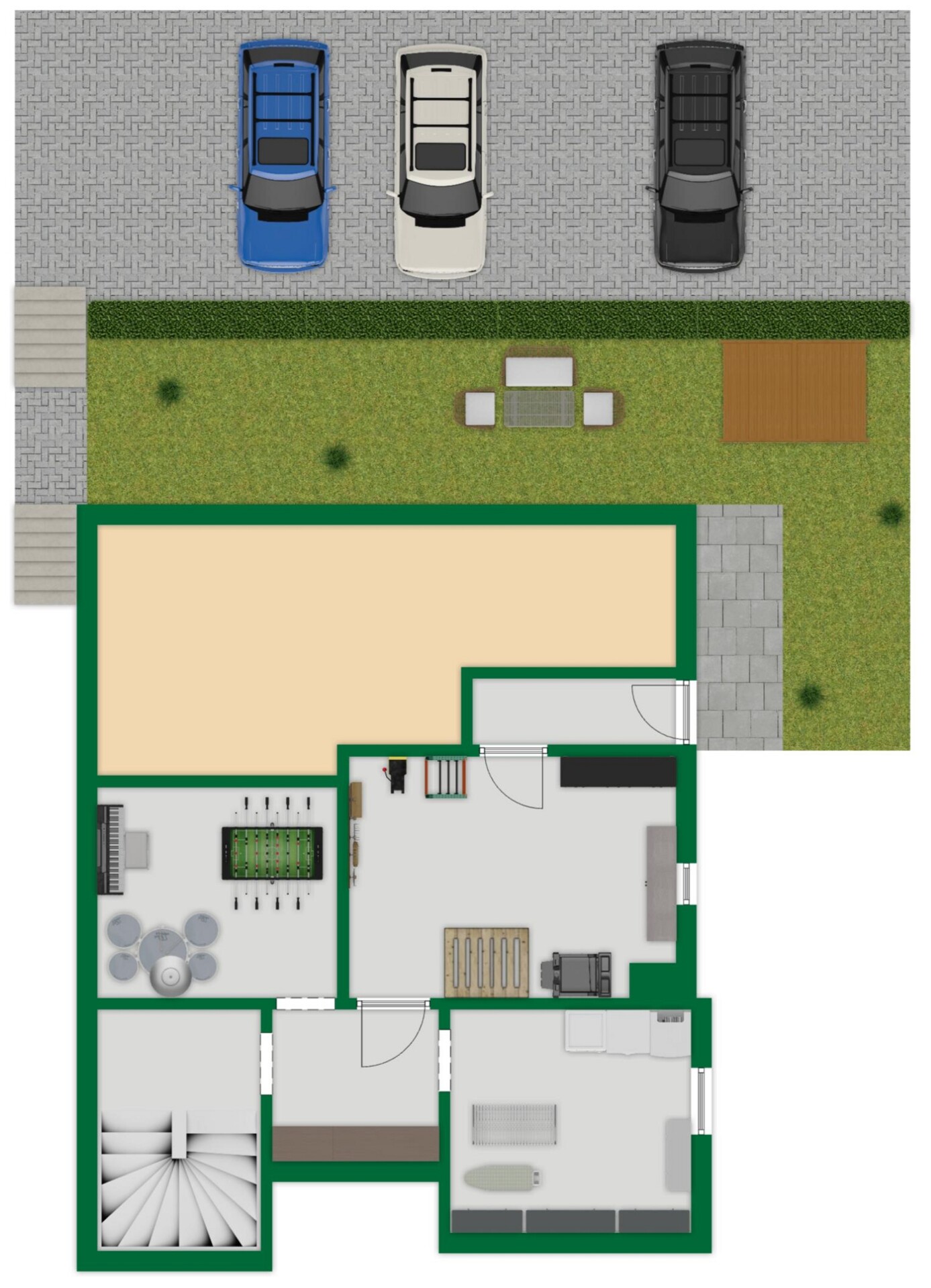 Grundriss-Skizze Keller + Außenbereich
